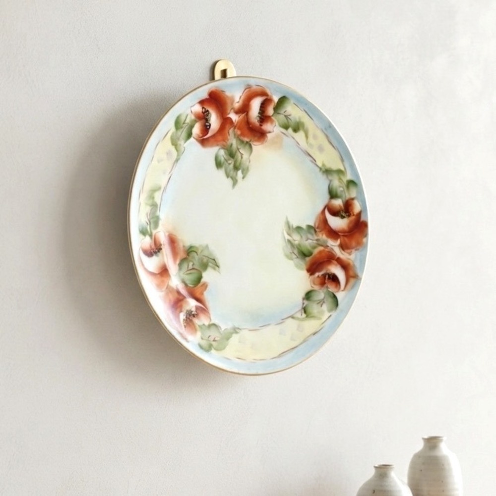Vintage J&C Bavaria Hand Painted Orange‎ Poppy Floral Porcelain Plate 7.5 Inch